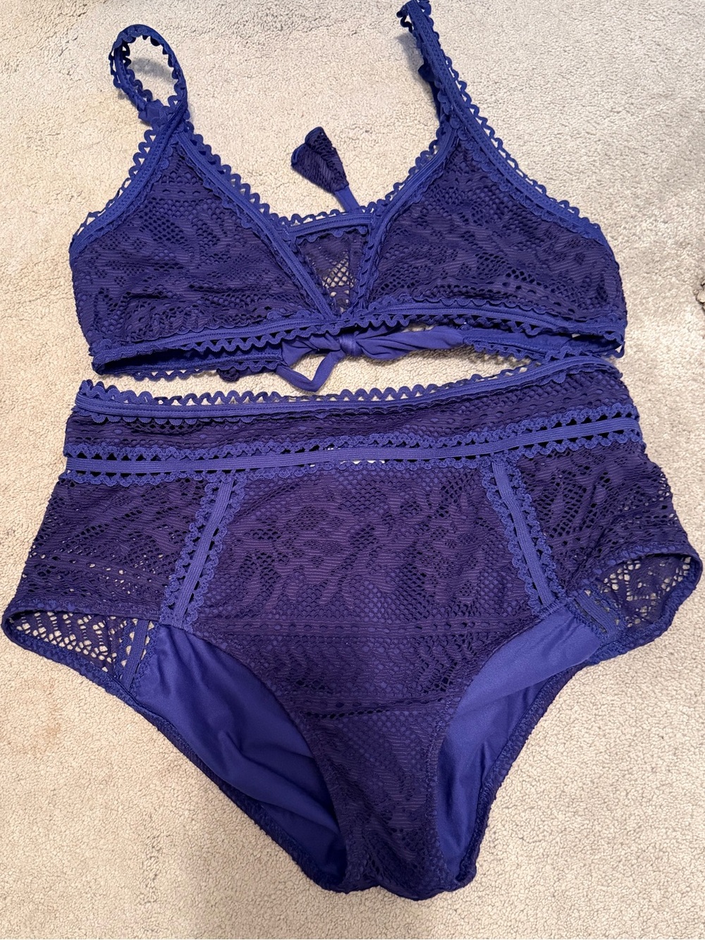 BECCA Virtue Royal Blue Lace Bralette and High-Waist Brief Set